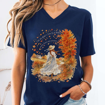 V-neck Navy / S I'm So Glad I Live In A World Anne of Green Gables Literary V-Neck The Mystic Eden