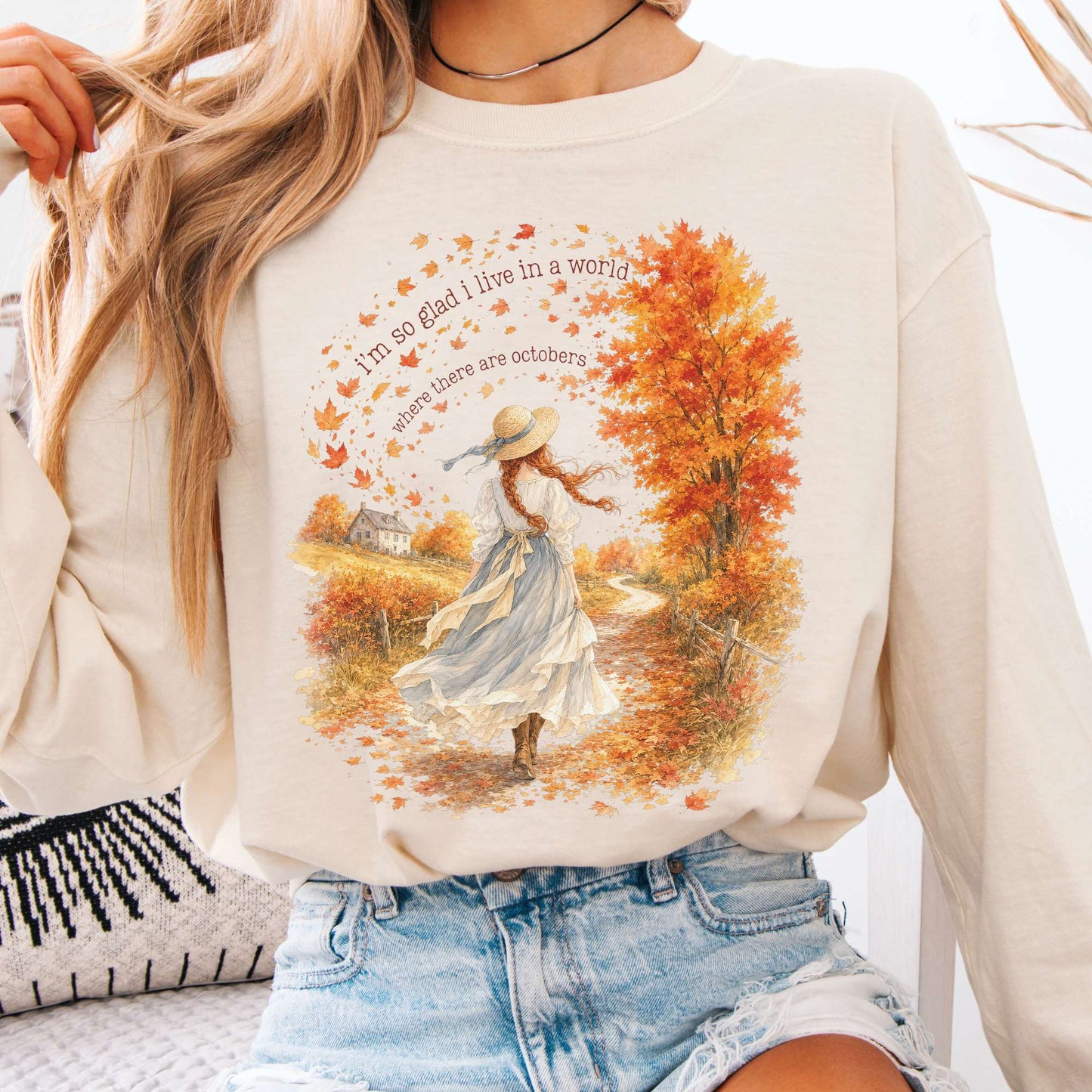 Long-sleeve Ivory / S I'm So Glad I Live In A World Anne of Green Gables Literary Long Sleeve The Mystic Eden
