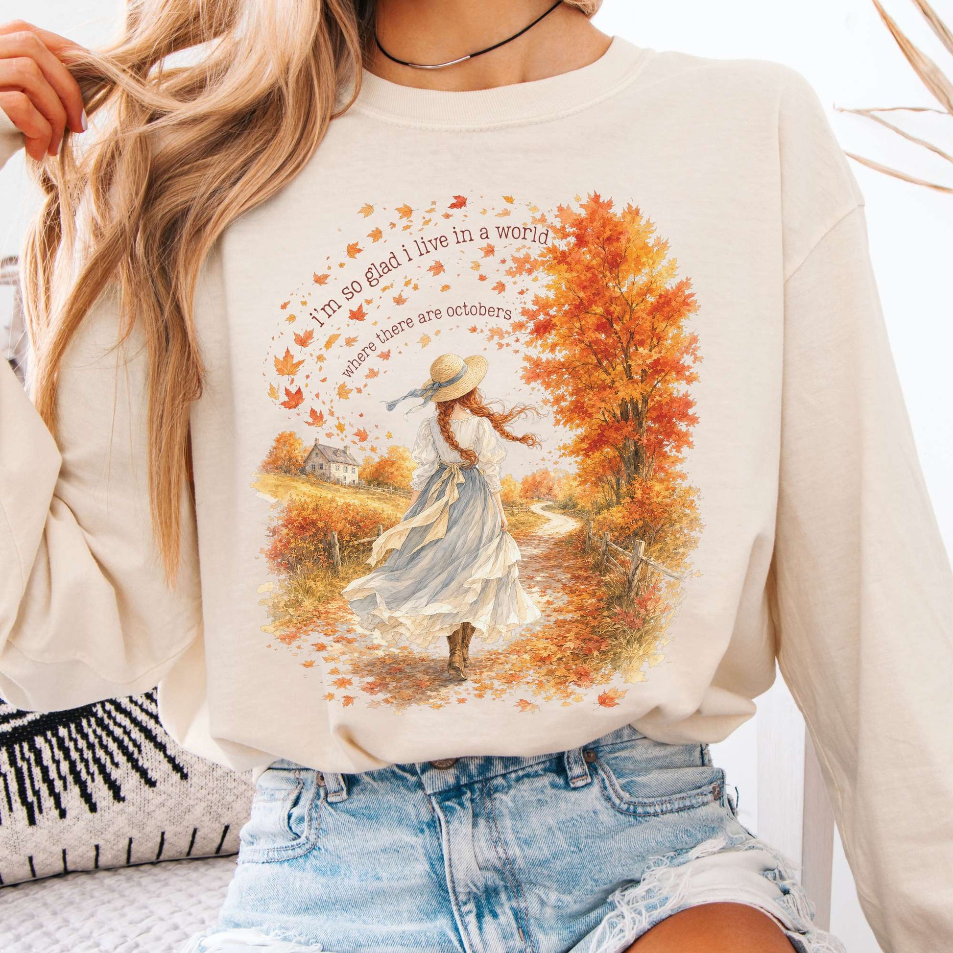 Long-sleeve Ivory / S I'm So Glad I Live In A World Anne of Green Gables Literary Long Sleeve The Mystic Eden