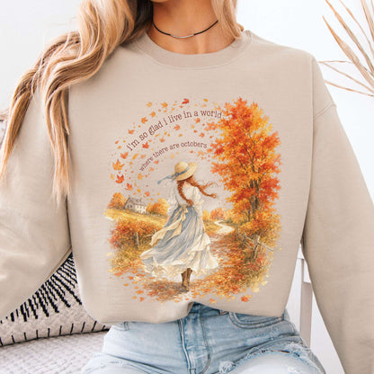 Sweatshirt Sand / S I'm So Glad I Live In A World Anne of Green Gables Literary Crewneck Sweatshirt The Mystic Eden