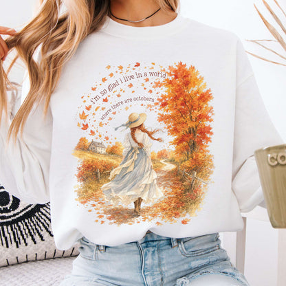 Sweatshirt White / S I'm So Glad I Live In A World Anne of Green Gables Literary Crewneck Sweatshirt The Mystic Eden