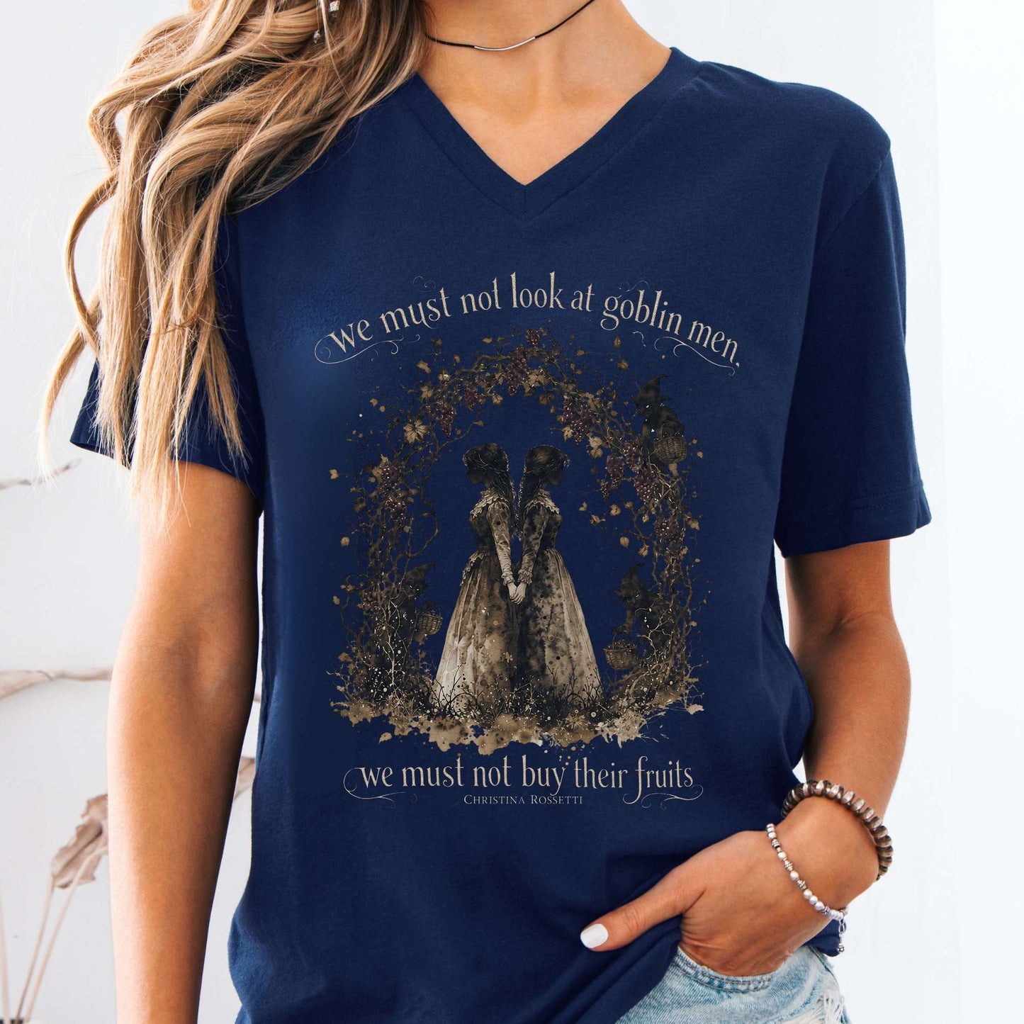 V-neck Navy / S The Goblin Market Christina Rossetti Literary V-Neck The Mystic Eden