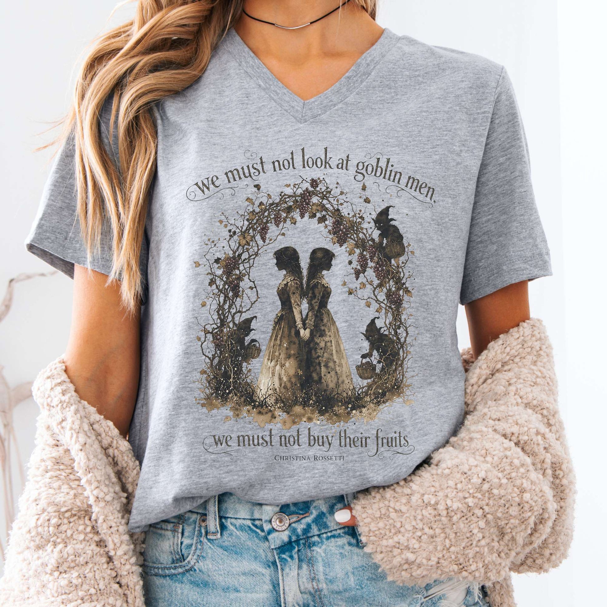 V-neck Athletic Heather / S The Goblin Market Christina Rossetti Literary V-Neck The Mystic Eden