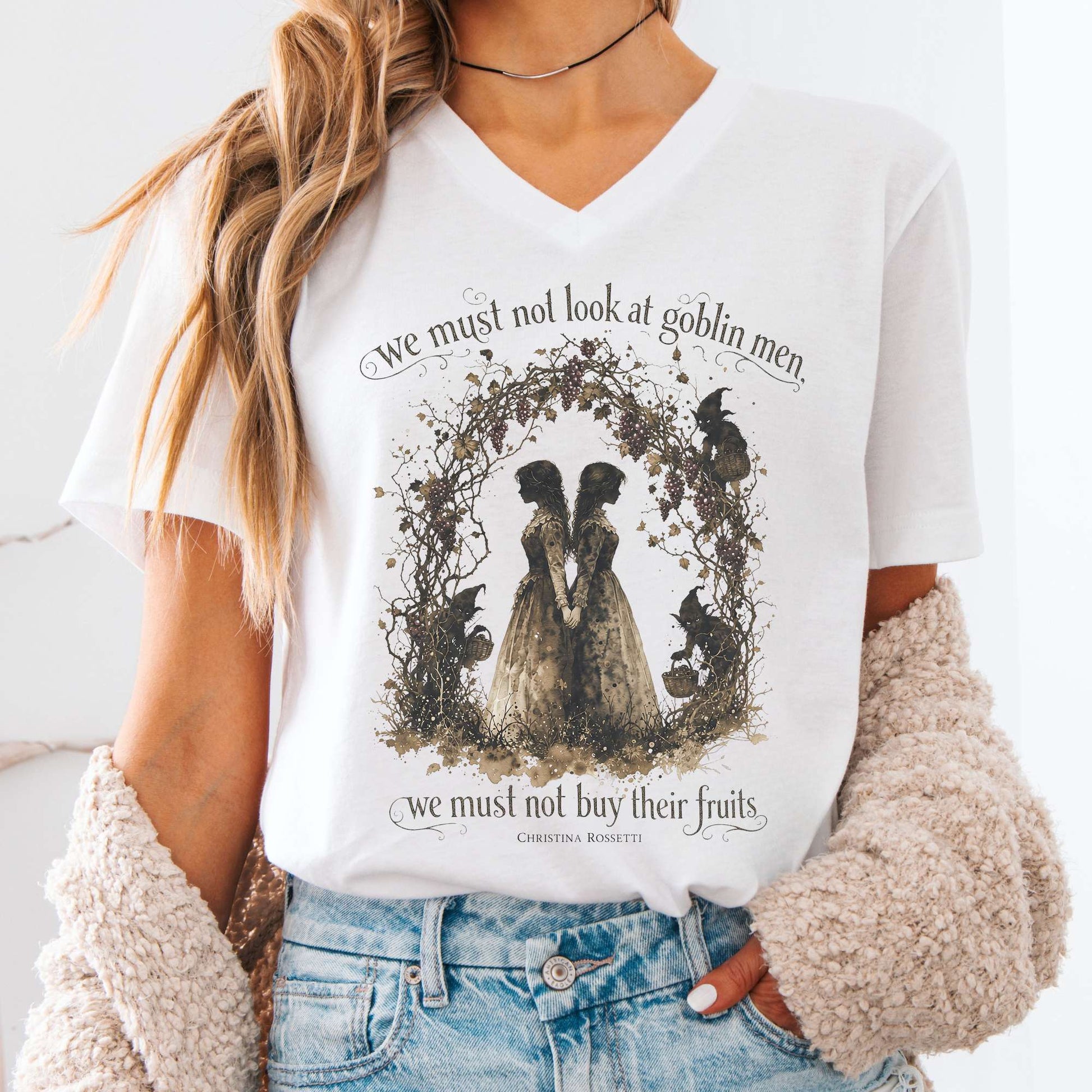 V-neck White / S The Goblin Market Christina Rossetti Literary V-Neck The Mystic Eden