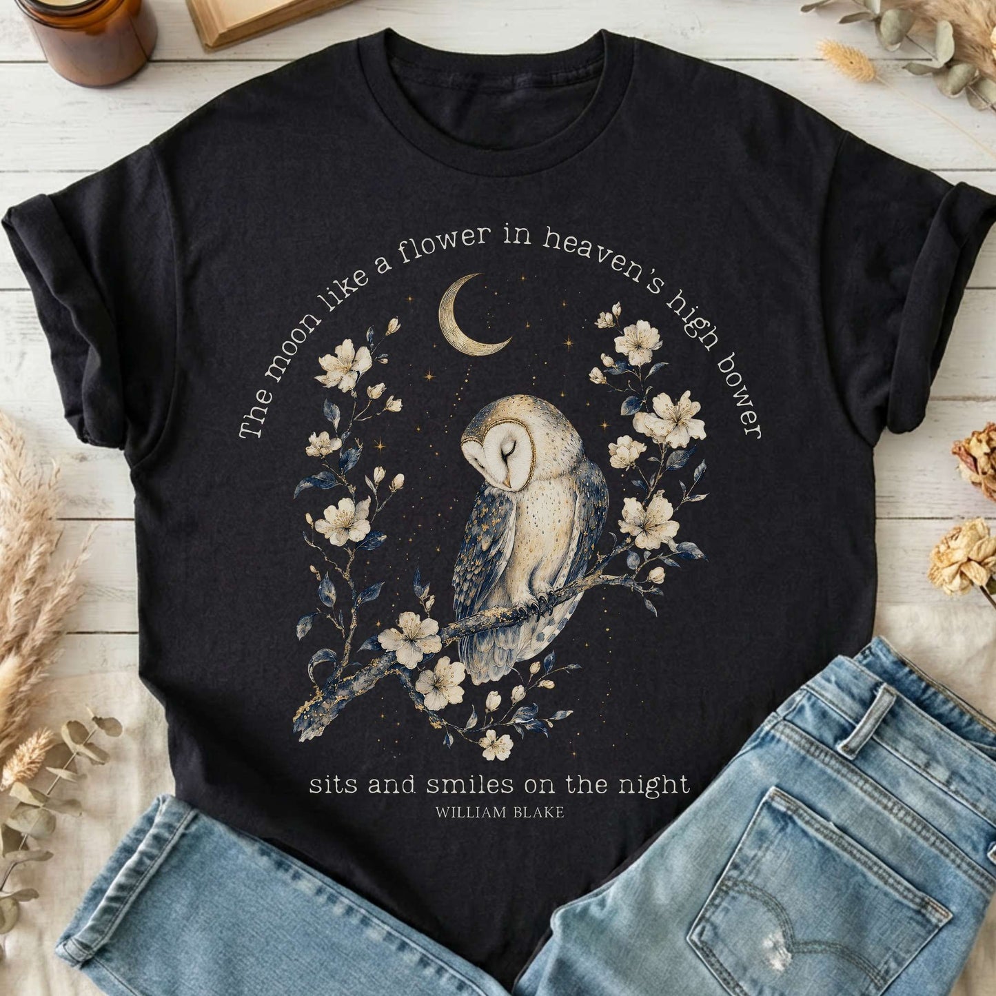 The Moon Smiles On The Night William Blake Literary T-Shirt