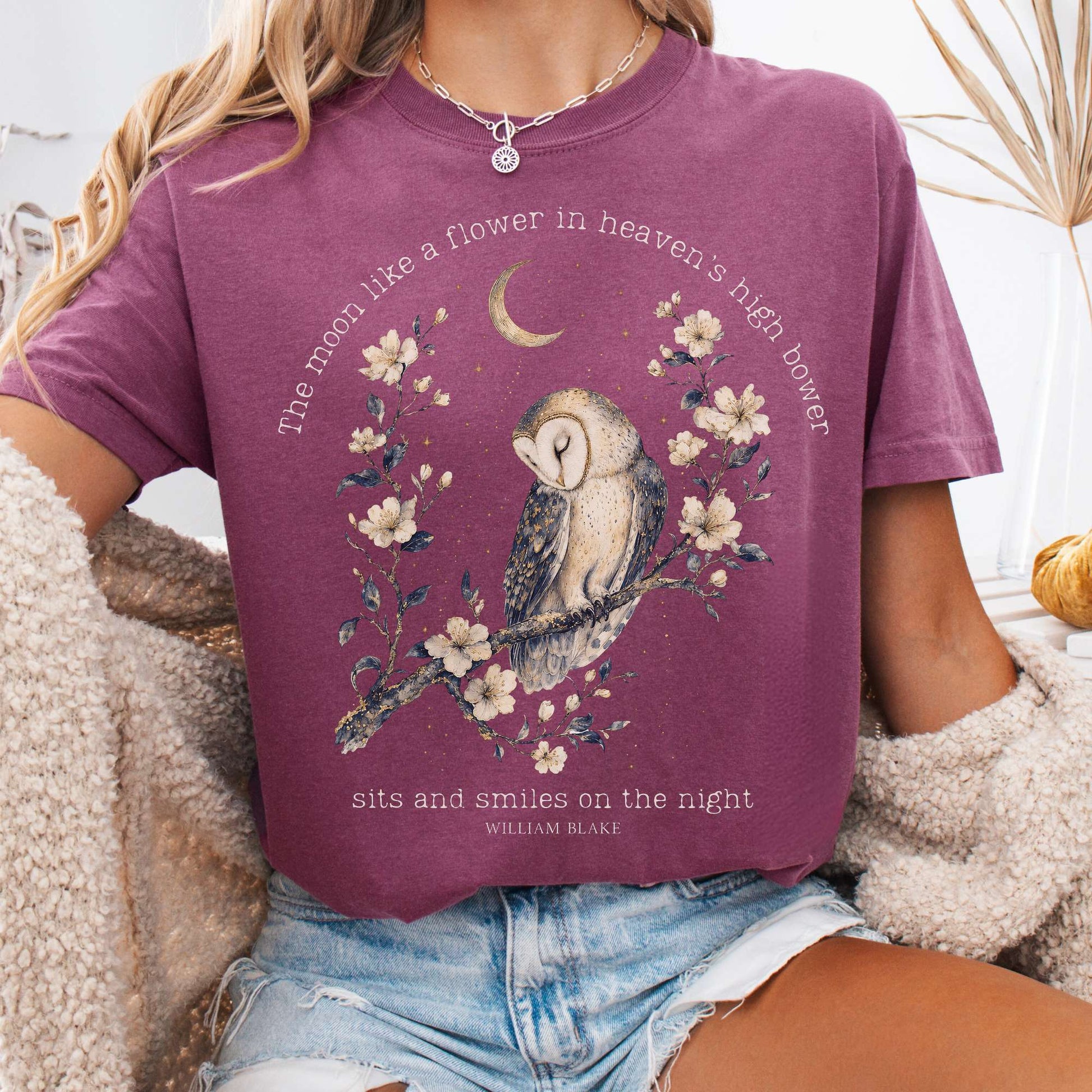 T-Shirt Berry / S The Moon Smiles On The Night William Blake Literary T-Shirt The Mystic Eden
