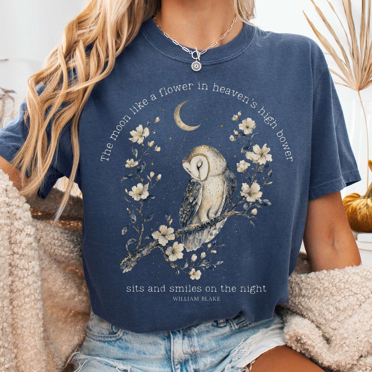 T-Shirt Denim / S The Moon Smiles On The Night William Blake Literary T-Shirt The Mystic Eden