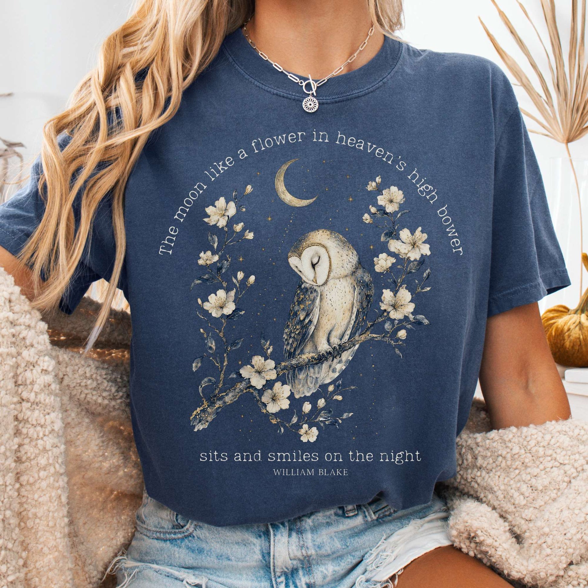 T-Shirt Denim / S The Moon Smiles On The Night William Blake Literary T-Shirt The Mystic Eden