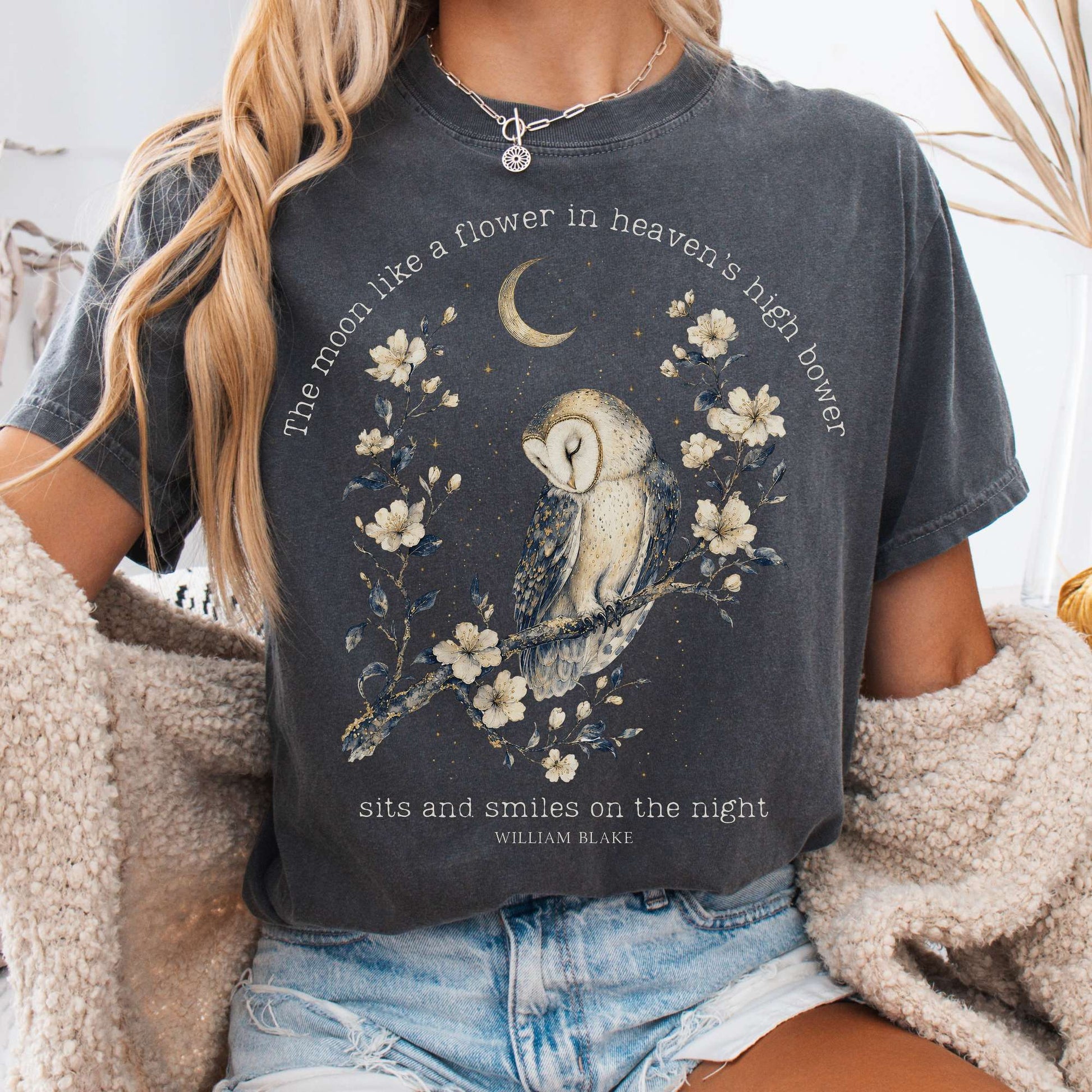 T-Shirt Pepper / S The Moon Smiles On The Night William Blake Literary T-Shirt The Mystic Eden