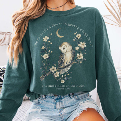 Long-sleeve Blue Spruce / S The Moon Smiles On The Night William Blake Literary Long Sleeve The Mystic Eden