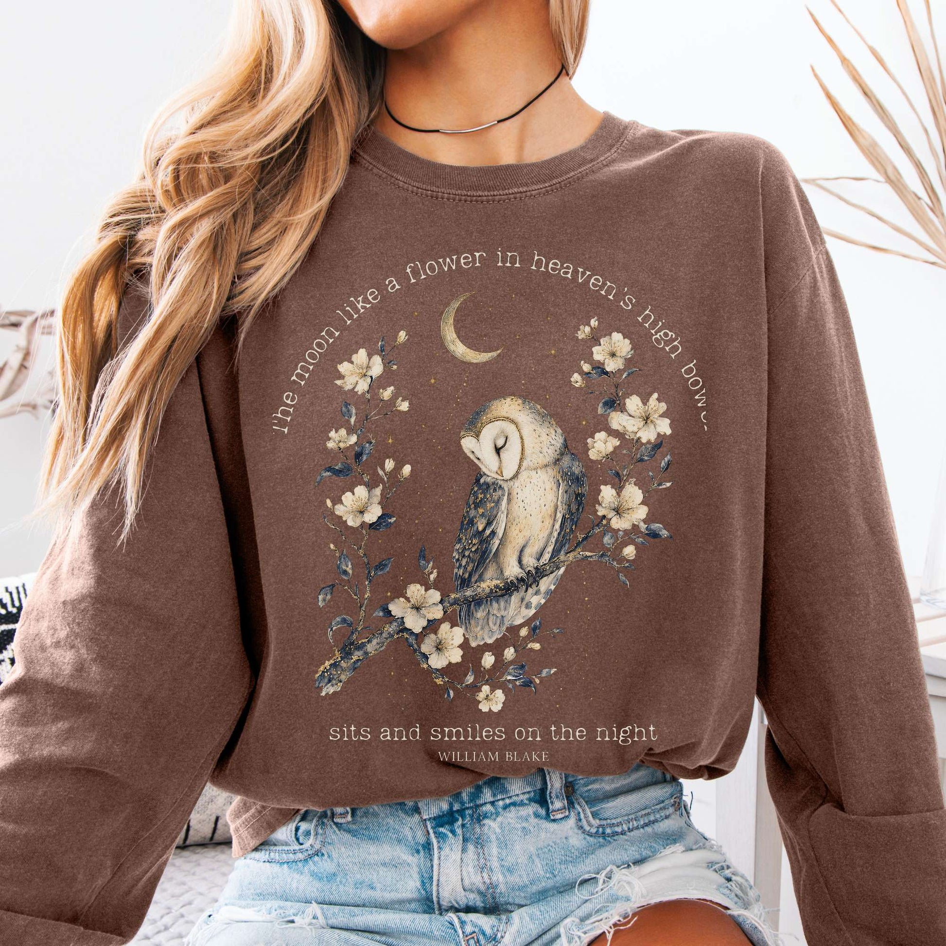 Long-sleeve Espresso / S The Moon Smiles On The Night William Blake Literary Long Sleeve The Mystic Eden