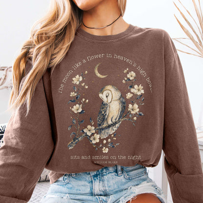 Long-sleeve Espresso / S The Moon Smiles On The Night William Blake Literary Long Sleeve The Mystic Eden