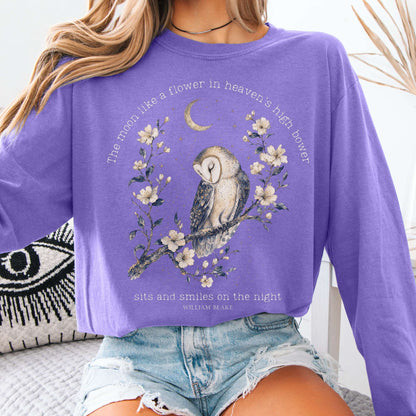Long-sleeve Violet / S The Moon Smiles On The Night William Blake Literary Long Sleeve The Mystic Eden