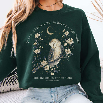 Sweatshirt Forest Green / S The Moon Smiles On The Night William Blake Literary Crewneck Sweatshirt The Mystic Eden