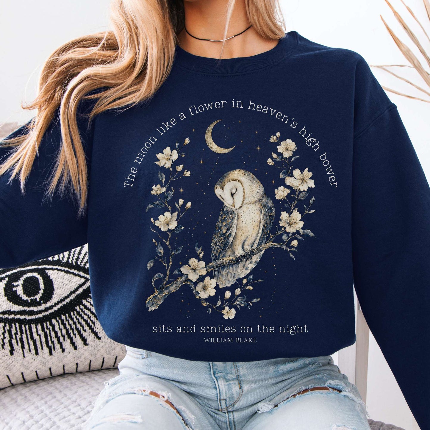 Sweatshirt Navy / S The Moon Smiles On The Night William Blake Literary Crewneck Sweatshirt The Mystic Eden