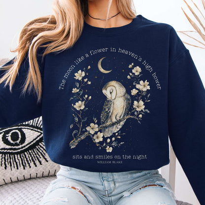 Sweatshirt Navy / S The Moon Smiles On The Night William Blake Literary Crewneck Sweatshirt The Mystic Eden