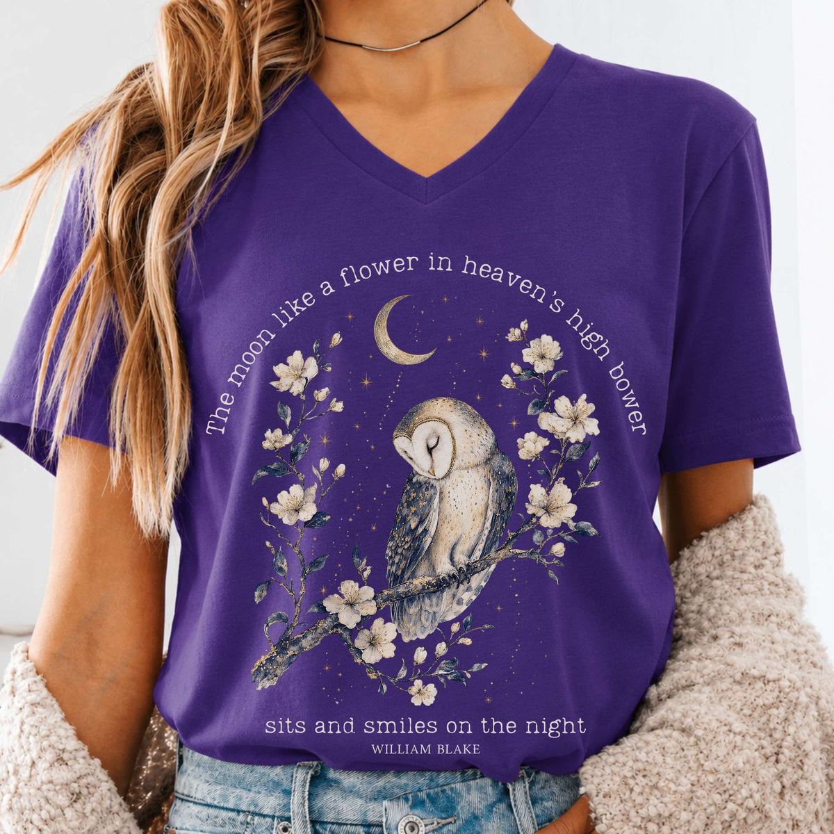 The Moon Smiles On The Night William Blake Literary V-Neck