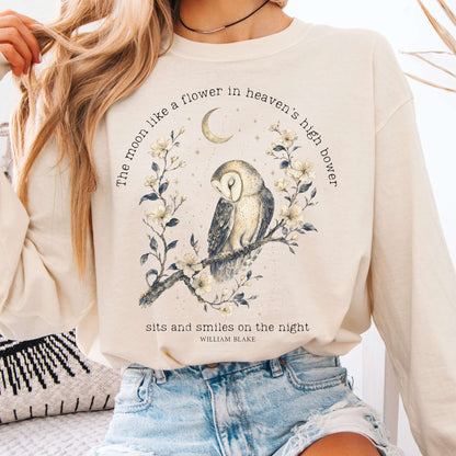 Long-sleeve Ivory / S The Moon Smiles On The Night William Blake Literary Long Sleeve The Mystic Eden
