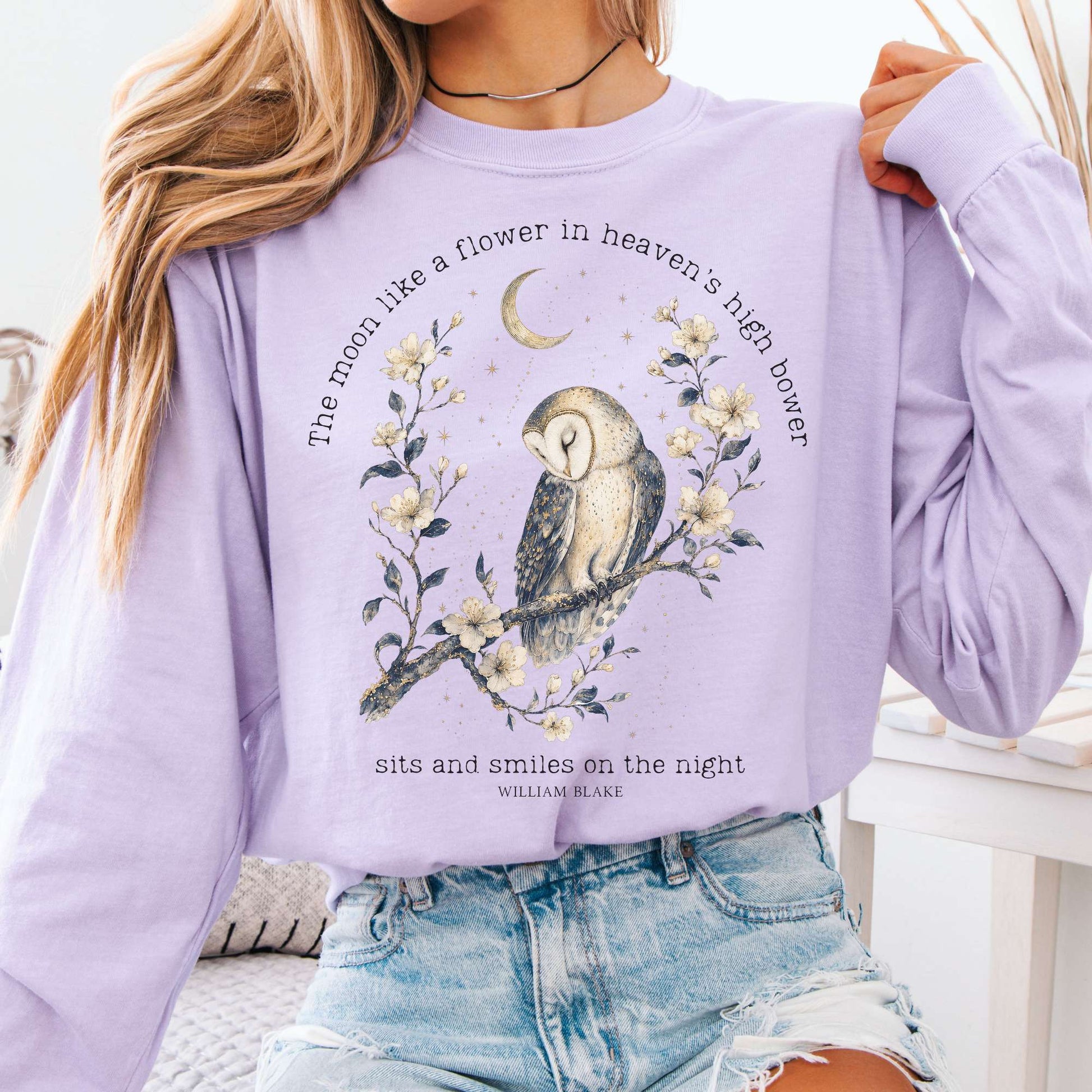Long-sleeve Orchid / S The Moon Smiles On The Night William Blake Literary Long Sleeve The Mystic Eden