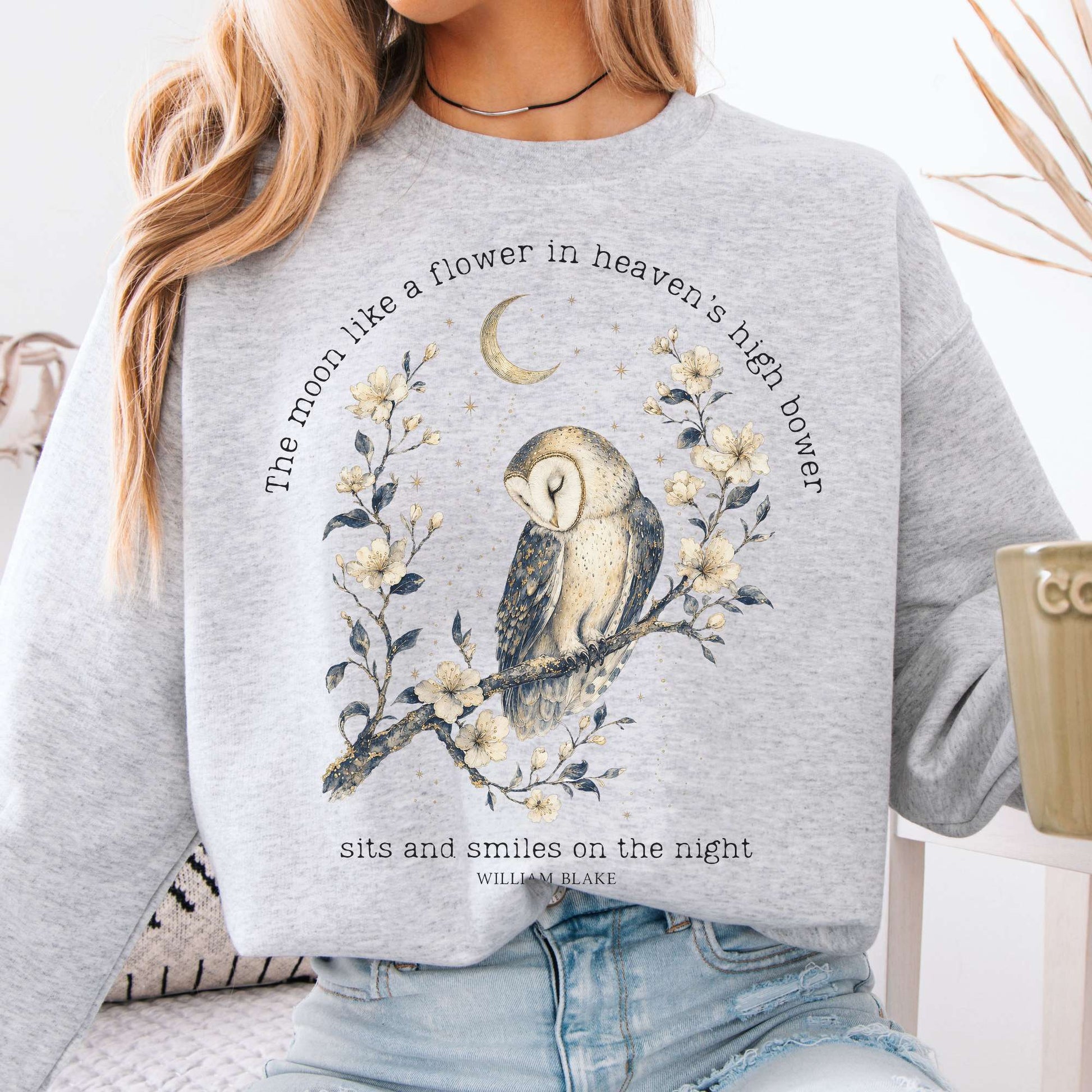 Sweatshirt Ash / S The Moon Smiles On The Night William Blake Literary Crewneck Sweatshirt The Mystic Eden