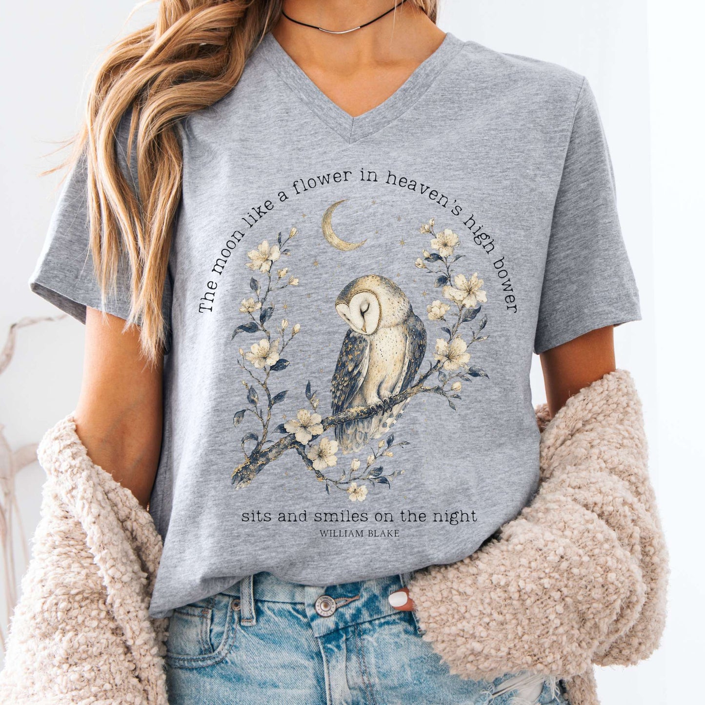V-neck Athletic Heather / S The Moon Smiles On The Night William Blake Literary V-Neck The Mystic Eden
