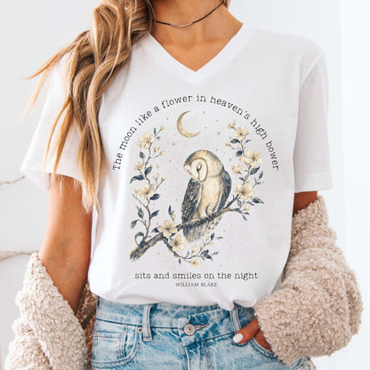 V-neck White / S The Moon Smiles On The Night William Blake Literary V-Neck The Mystic Eden
