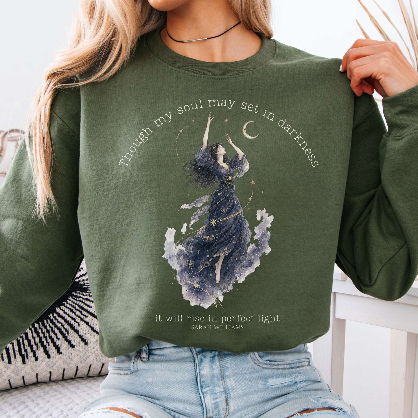 Though My Soul May Set in Darkness Sarah Williams Literary Crewneck Sweatshirt