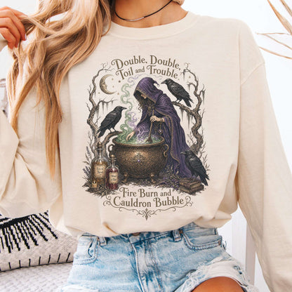 Long-sleeve Ivory / S Double Double Toil and Trouble Macbeth Witch Shakespeare Long Sleeve The Mystic Eden