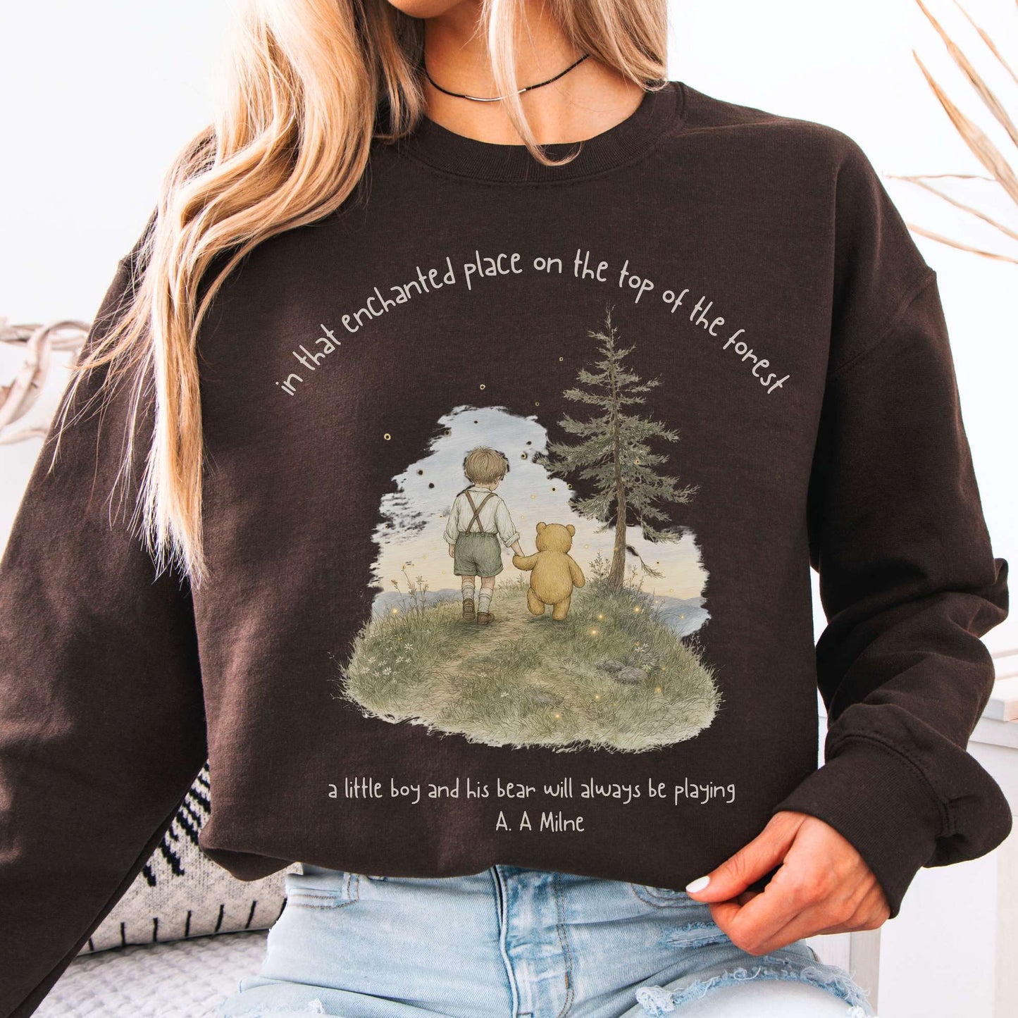 In That Enchanted Place Winnie-the-Pooh A. A. Milne Literary Crewneck Sweatshirt