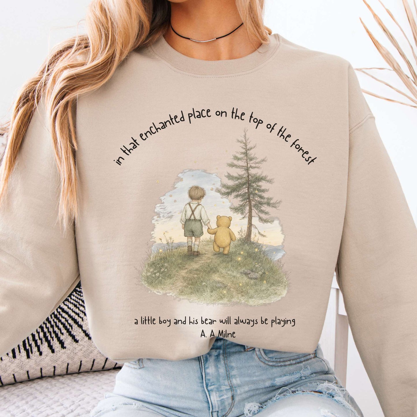 In That Enchanted Place Winnie-the-Pooh A. A. Milne Literary Crewneck Sweatshirt
