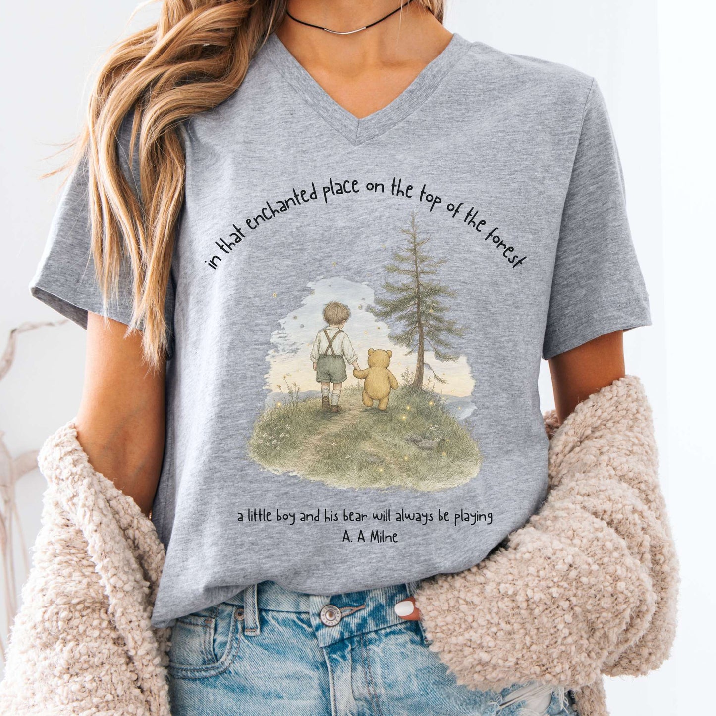 In That Enchanted Place Winnie-the-Pooh A. A. Milne Literary V-Neck