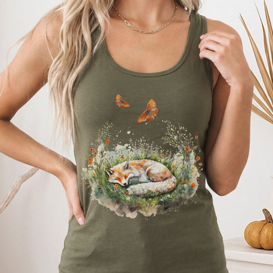 Tank Top Solid Military Green / XS Sleeping Fox Women's Racerback Tank Top The Mystic Eden