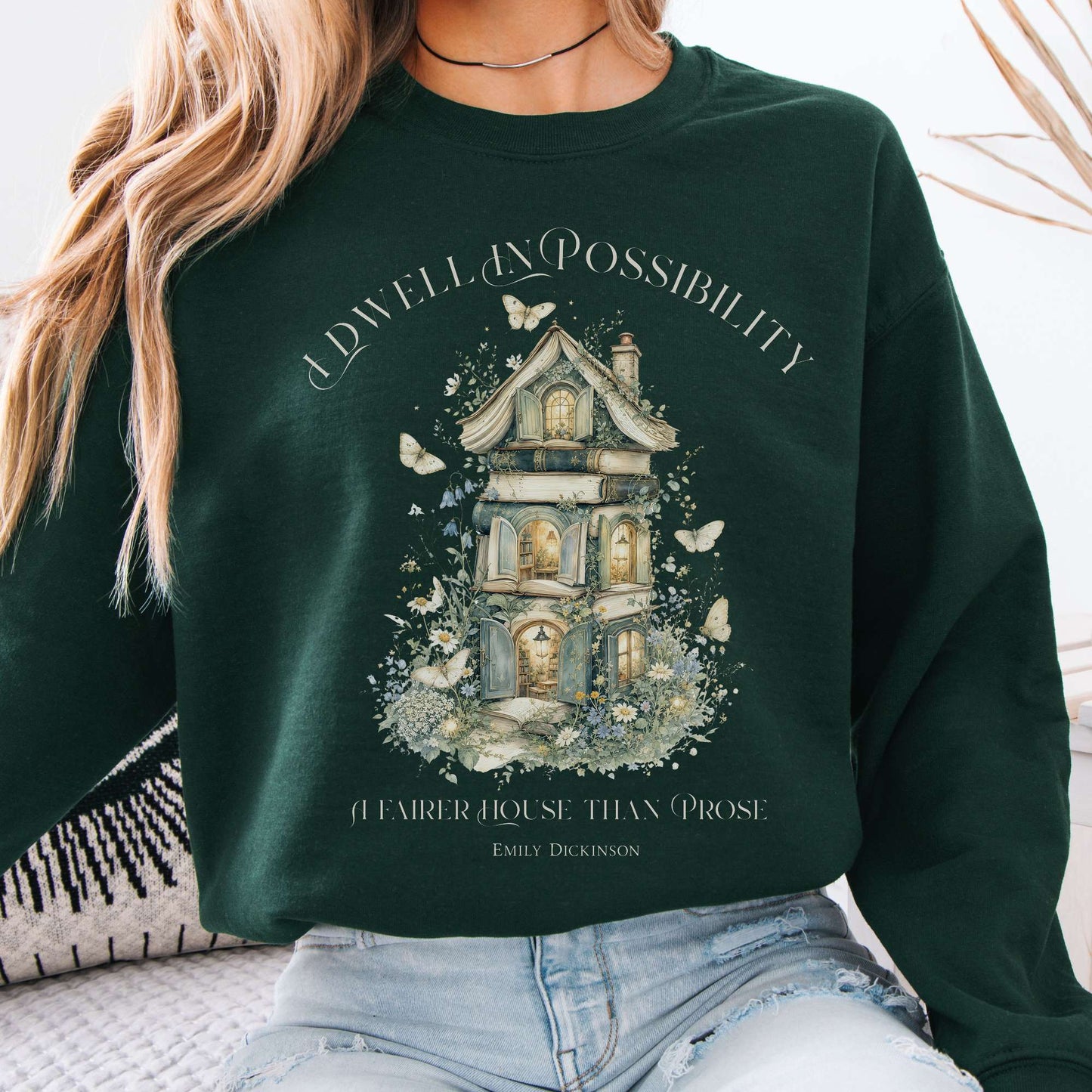 I Dwell in Possibility Emily Dickinson Literary Crewneck Sweatshirt