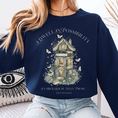 I Dwell in Possibility Emily Dickinson Literary Crewneck Sweatshirt