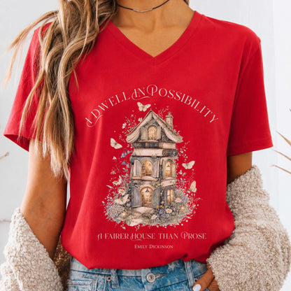 I Dwell in Possibility Emily Dickinson Literary V-Neck