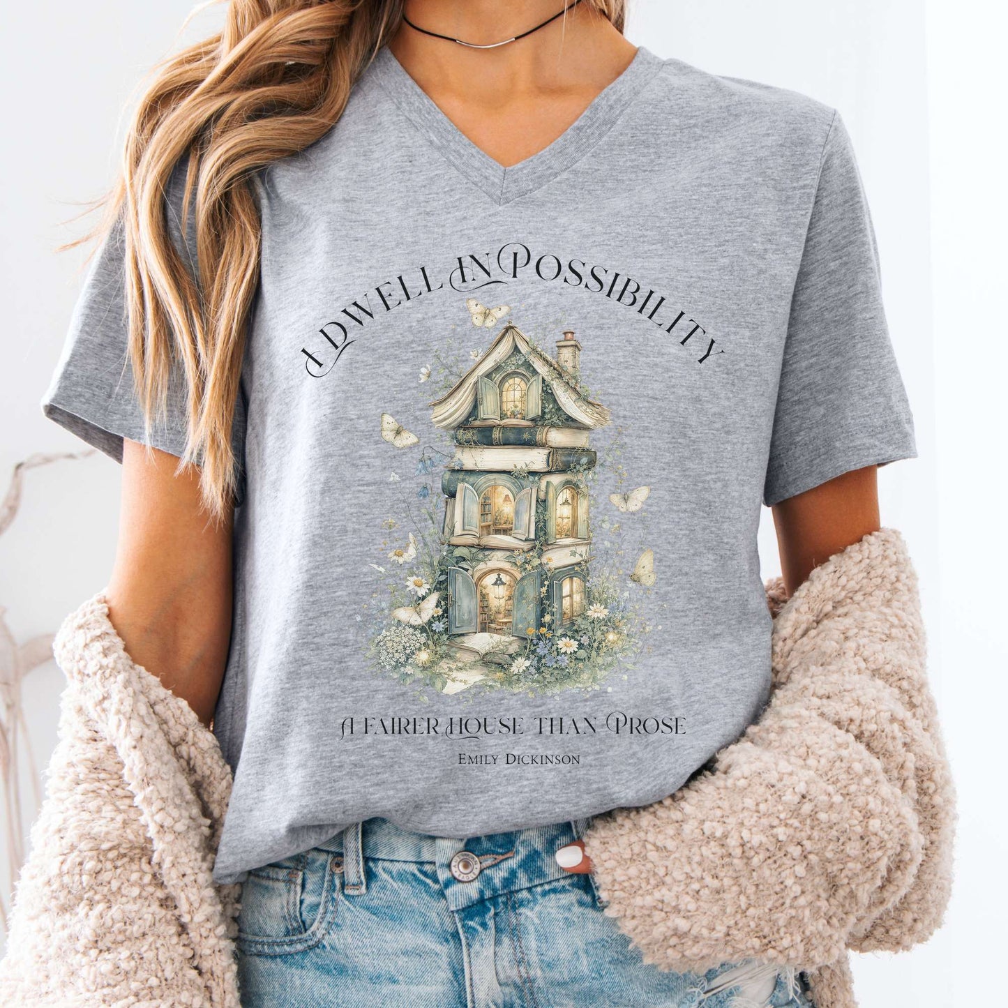 I Dwell in Possibility Emily Dickinson Literary V-Neck