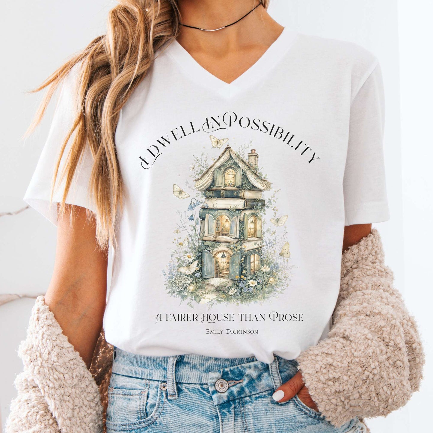 I Dwell in Possibility Emily Dickinson Literary V-Neck
