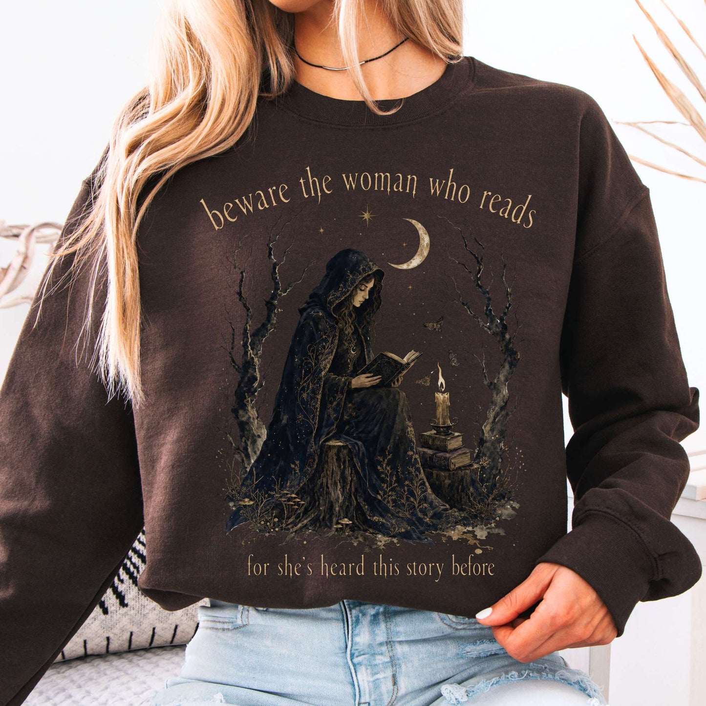 Beware the Woman Who Reads Literary Crewneck Sweatshirt