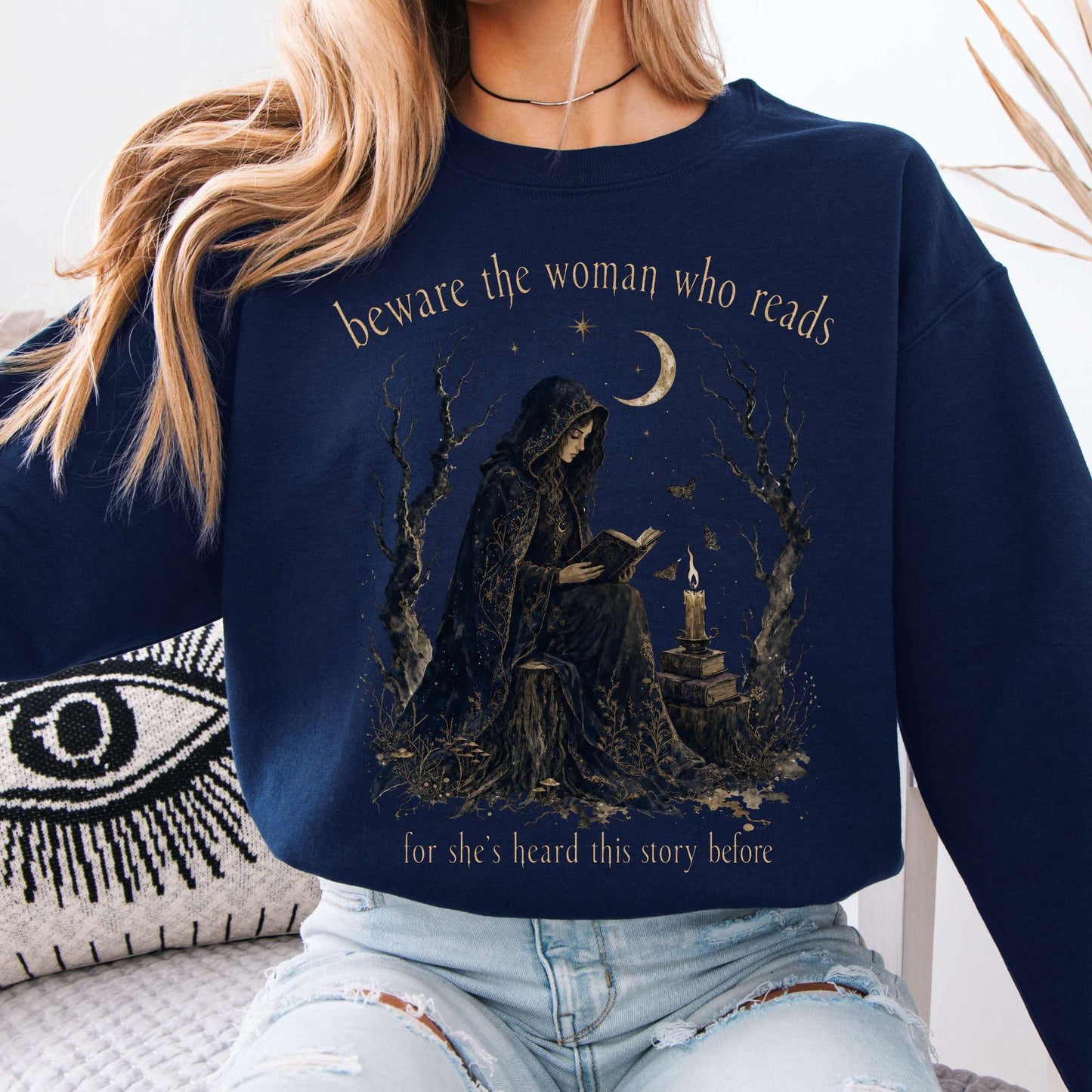 Beware the Woman Who Reads Literary Crewneck Sweatshirt