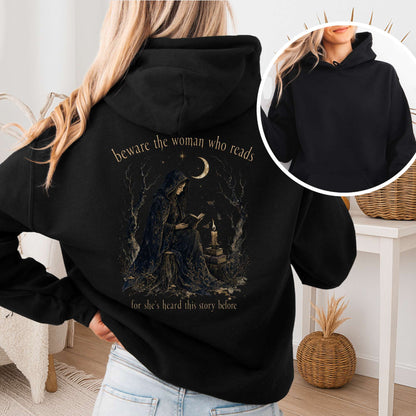 Beware the Woman Who Reads Literary Hooded Sweatshirt