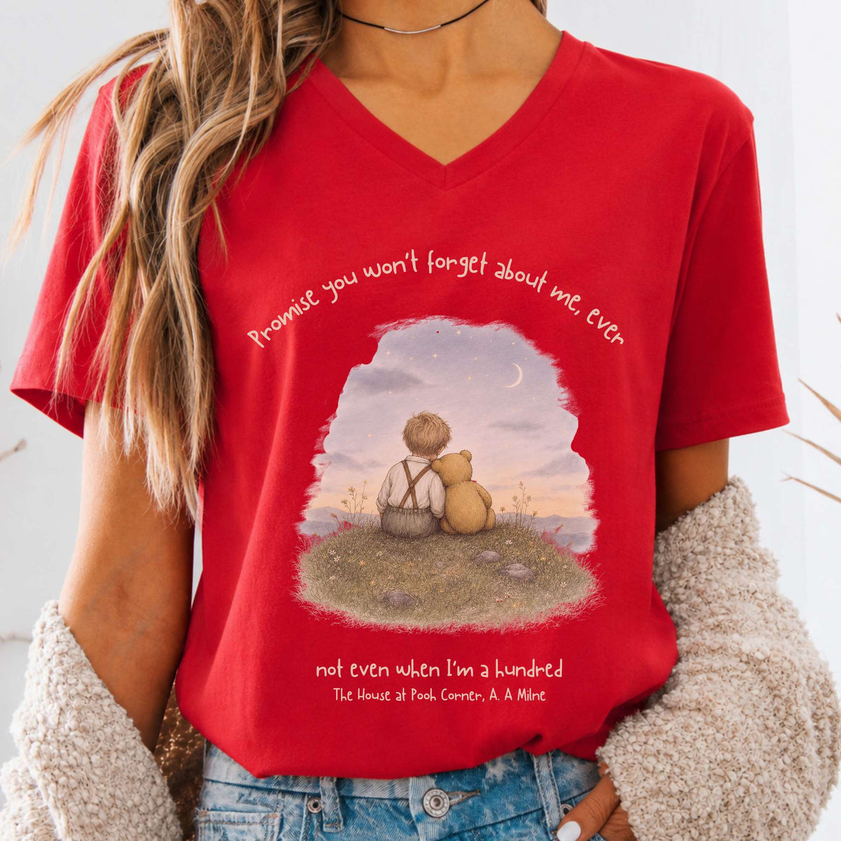 Promise You Won't Forget About Me Ever A. A. Milne Literary V-Neck