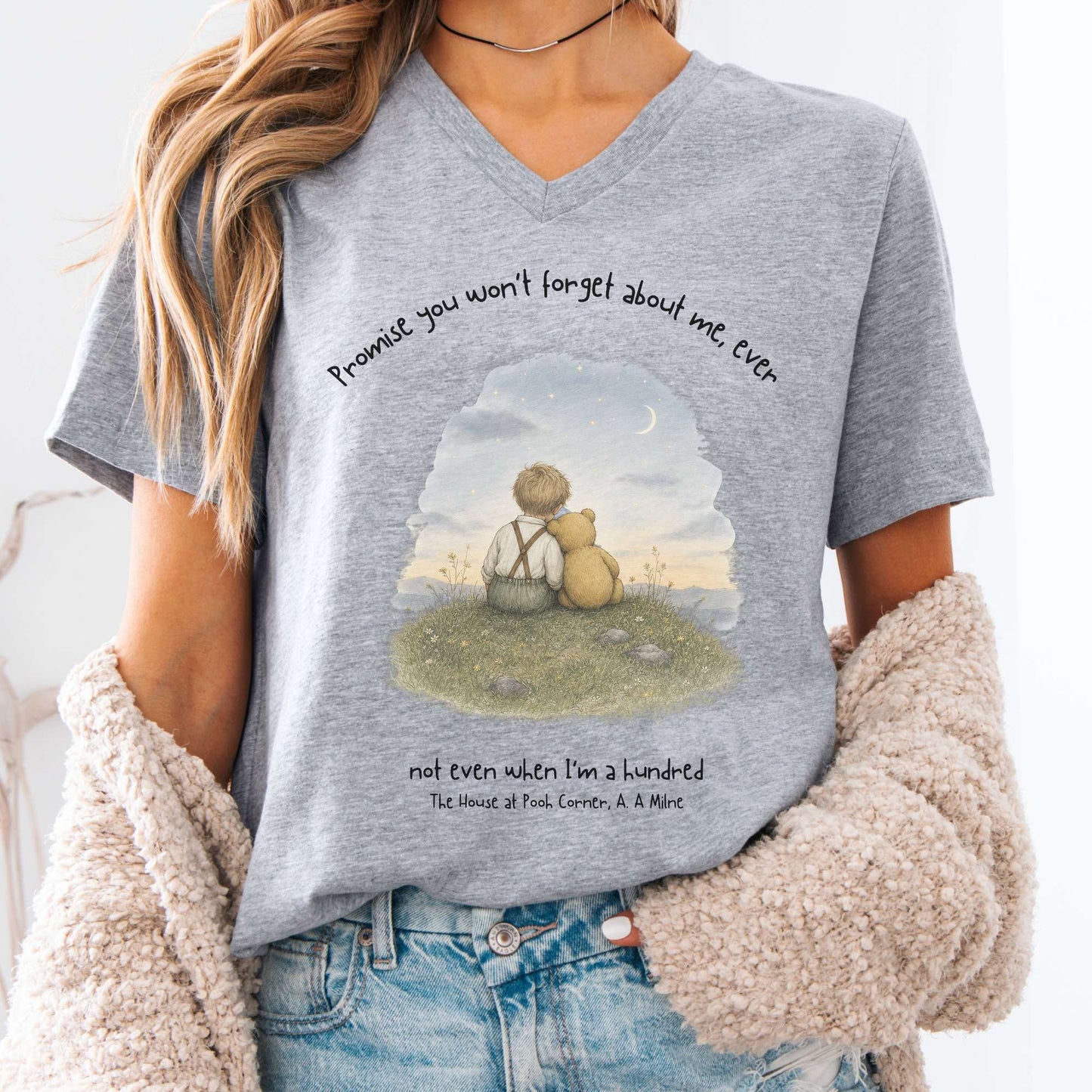 Promise You Won't Forget About Me Ever A. A. Milne Literary V-Neck