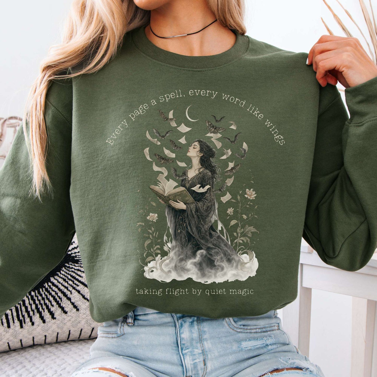 Every Page a Spell Every Word Like Wings Literary Crewneck Sweatshirt
