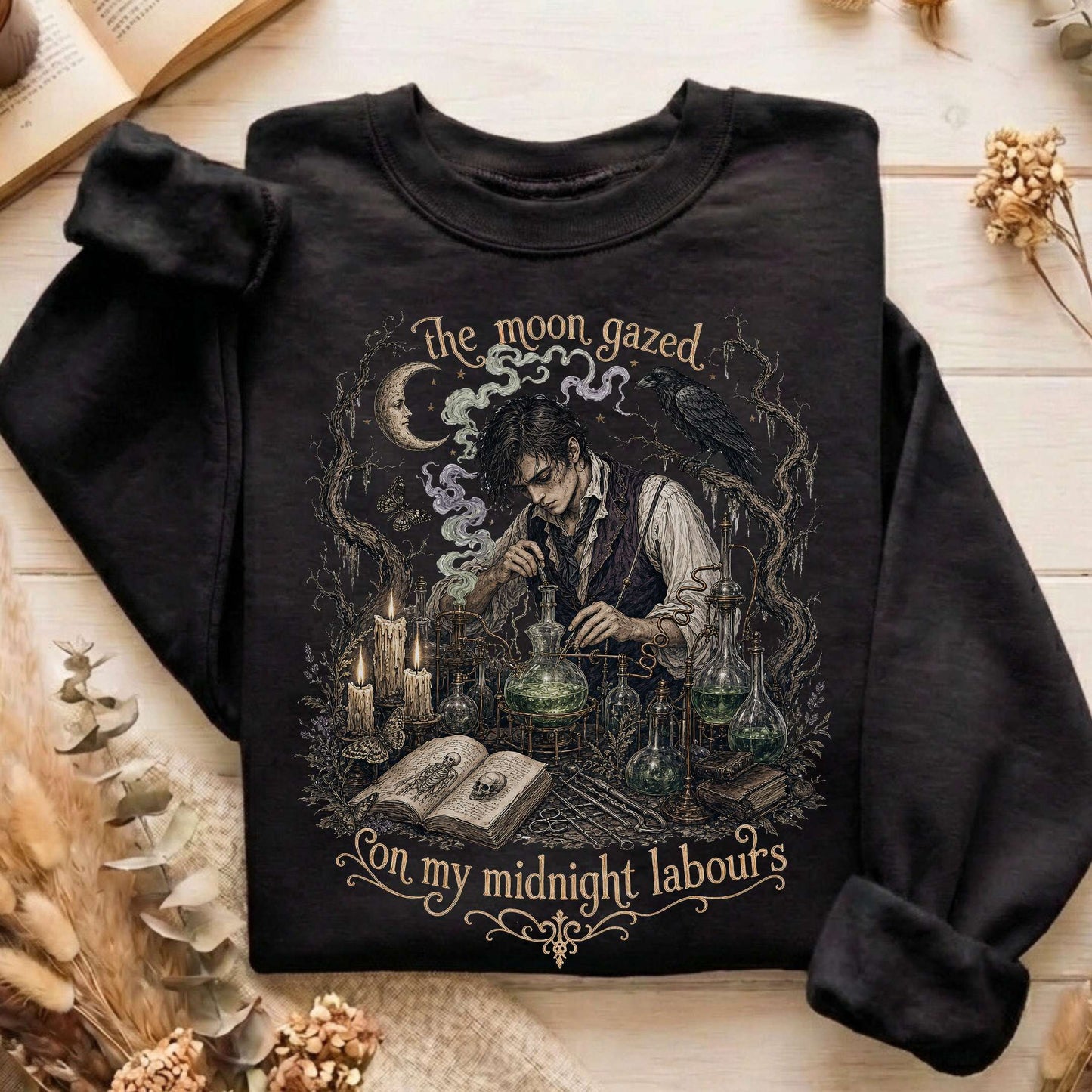 The Moon Gazed on My Midnight Labours Mary Shelley Frankenstein Literary Sweatshirt