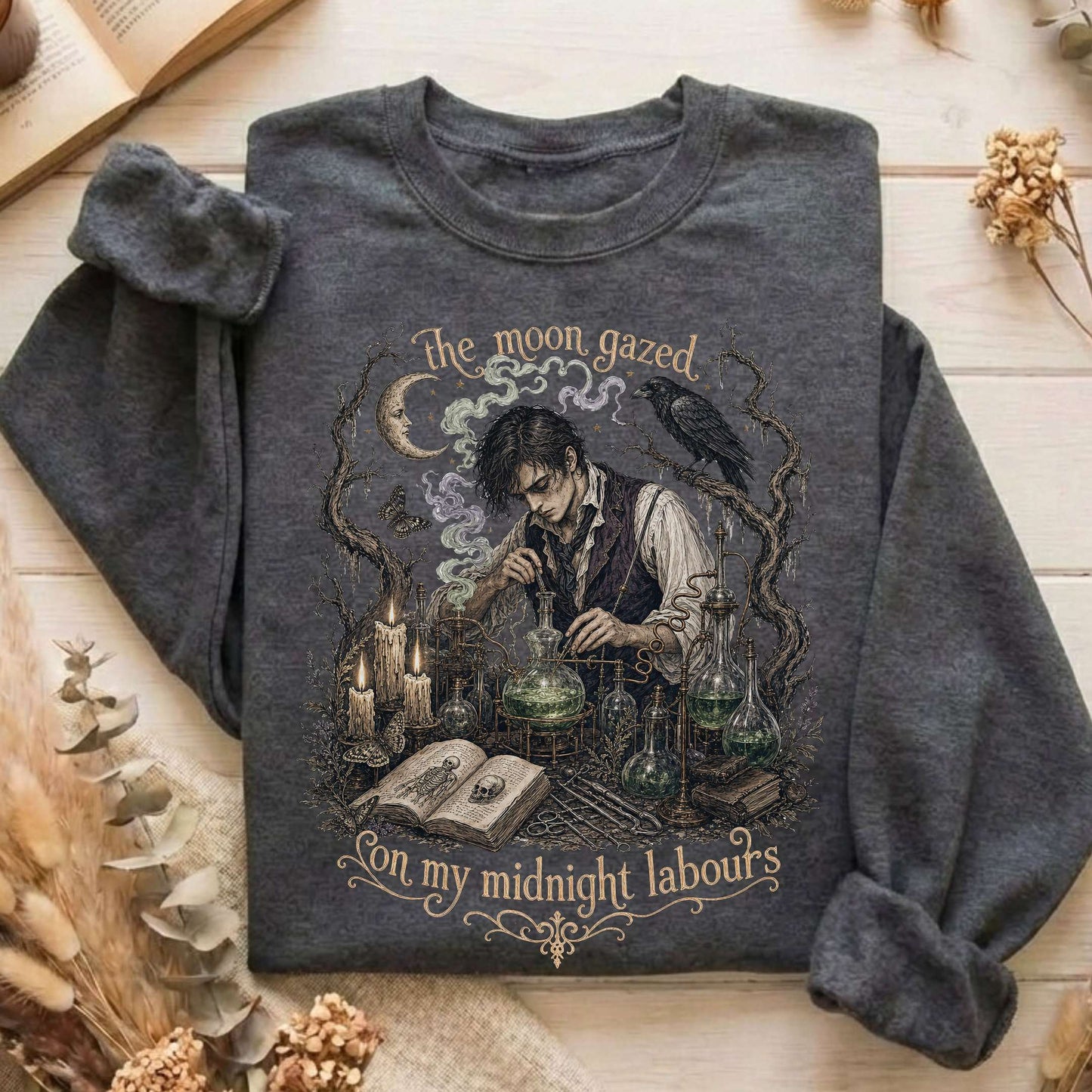 The Moon Gazed on My Midnight Labours Mary Shelley Frankenstein Literary Sweatshirt