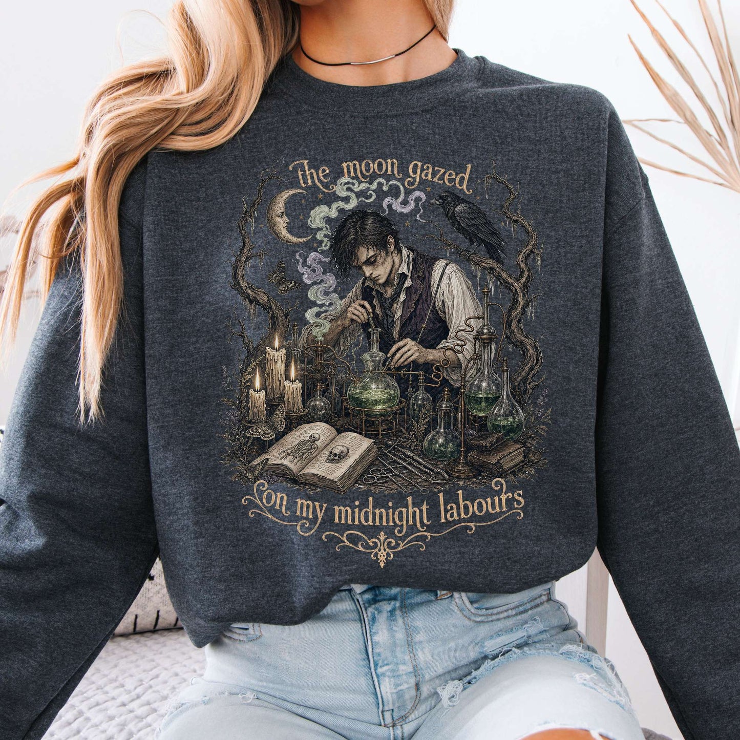 The Moon Gazed on My Midnight Labours Mary Shelley Frankenstein Literary Sweatshirt