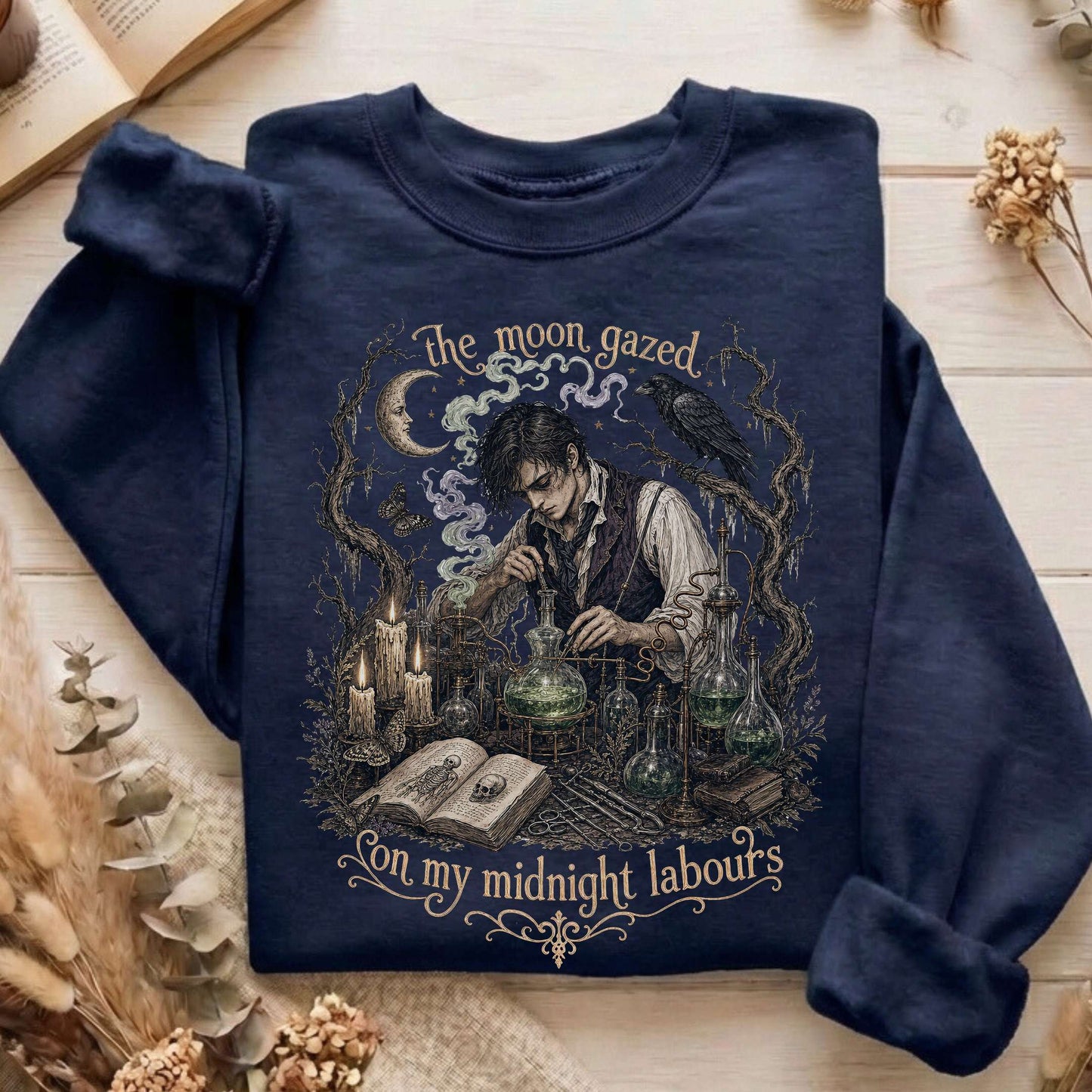 The Moon Gazed on My Midnight Labours Mary Shelley Frankenstein Literary Sweatshirt