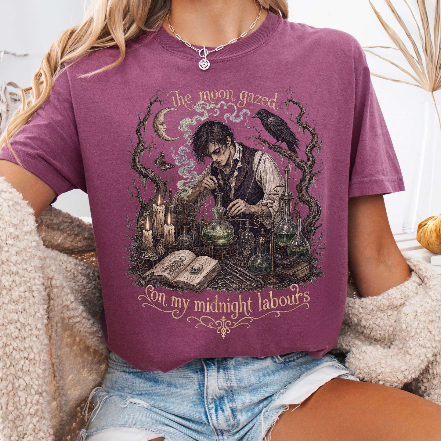 The Moon Gazed on My Midnight Labours Mary Shelley Frankenstein Literary T-Shirt