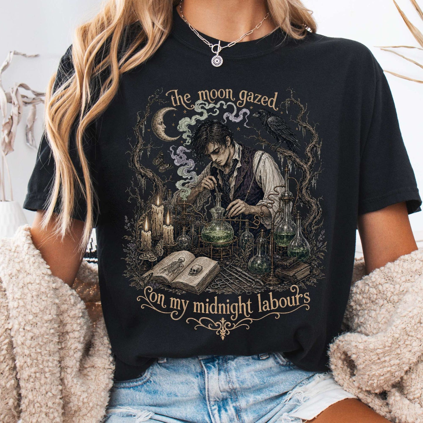 The Moon Gazed on My Midnight Labours Mary Shelley Frankenstein Literary T-Shirt