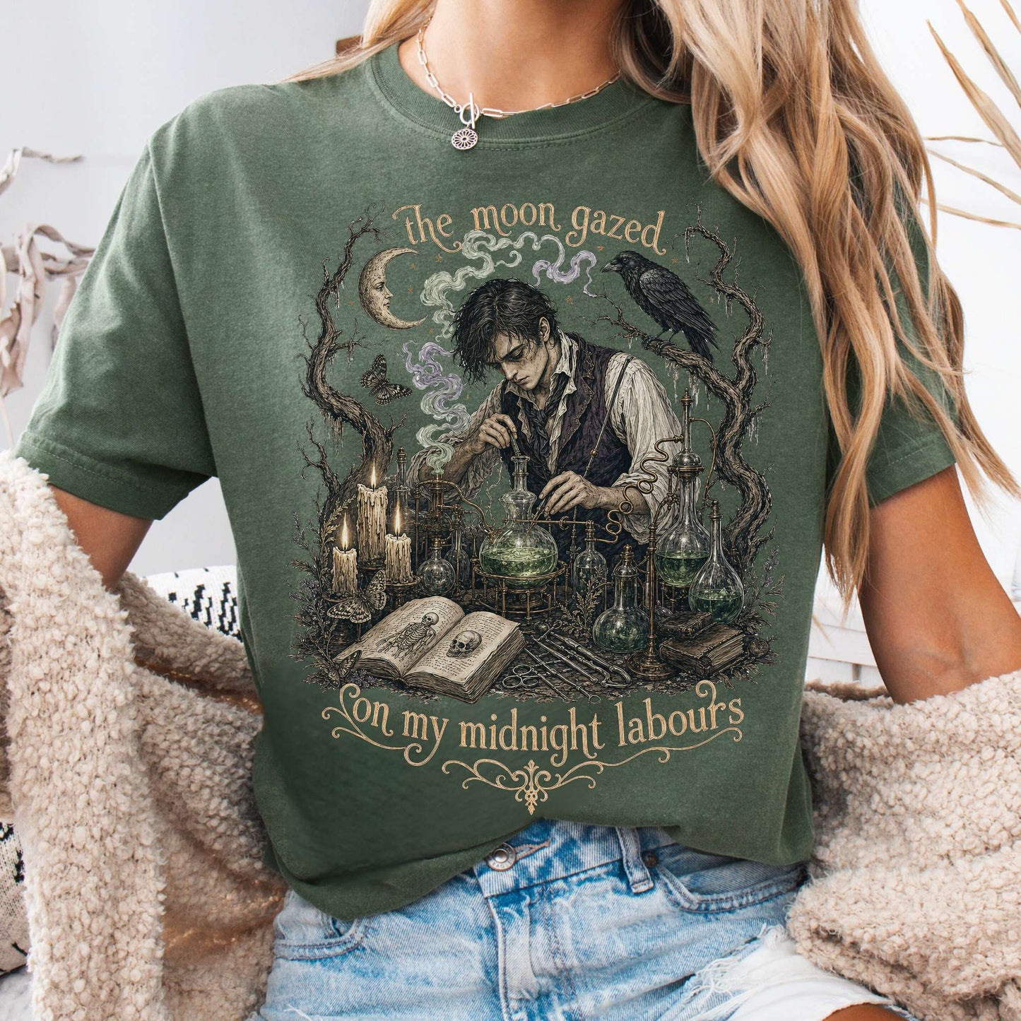 The Moon Gazed on My Midnight Labours Mary Shelley Frankenstein Literary T-Shirt
